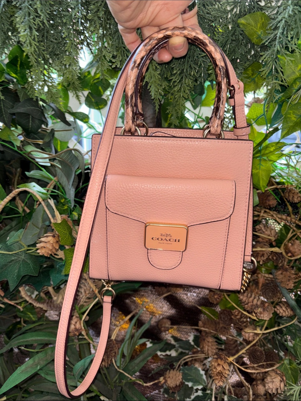 Coach Mini Pepper Crossbody Shell Pink pebbled leather  snakeskin-embossed